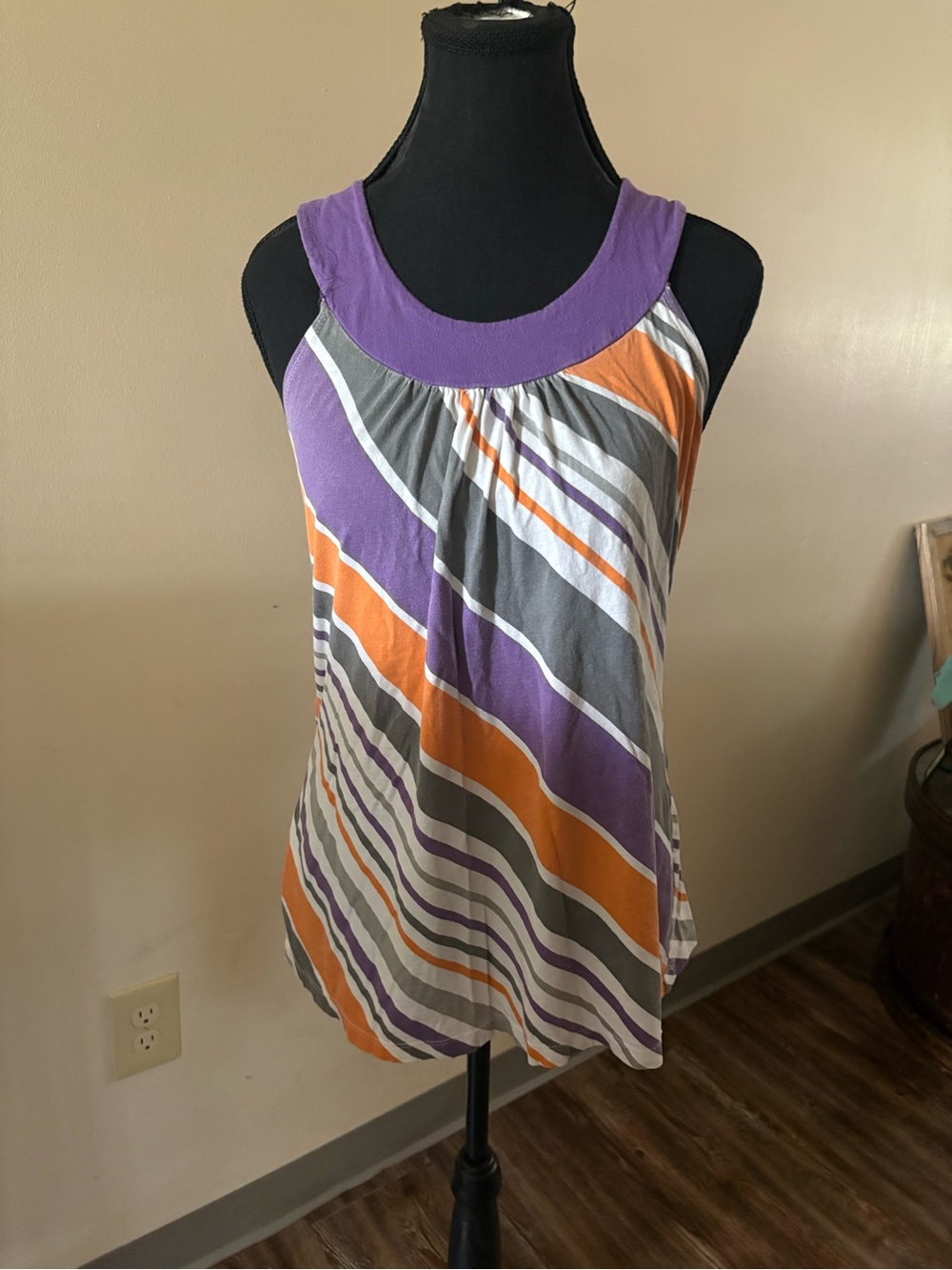Vanity Purple, Orange & Gray Striped Tank Top